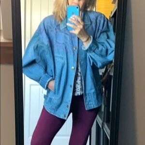 VTG y2k 90s Denim Jacket Oversized Boyfriend Western Festival Cowboy Women Large